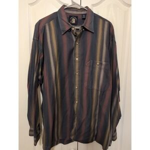 Vintage Mens Salty Dog Cotton Striped Long Sleeve Button Up Shirt Sz XL